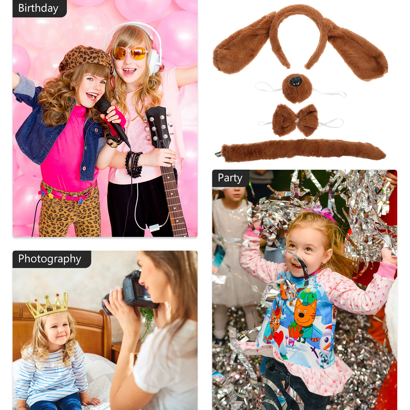 

Ears Animal Costume Set Pet Dog Headband Bowtie Tail for Christmas Cosplay Pet Dog Costume Set Halloween Cosplay Supplies