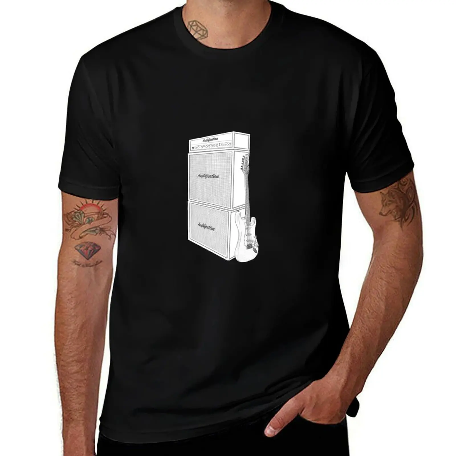 Electric Guitar and Amplifier Sketch T-Shirt Basic Tee Shirt for Everyday Outfit T-Shirt