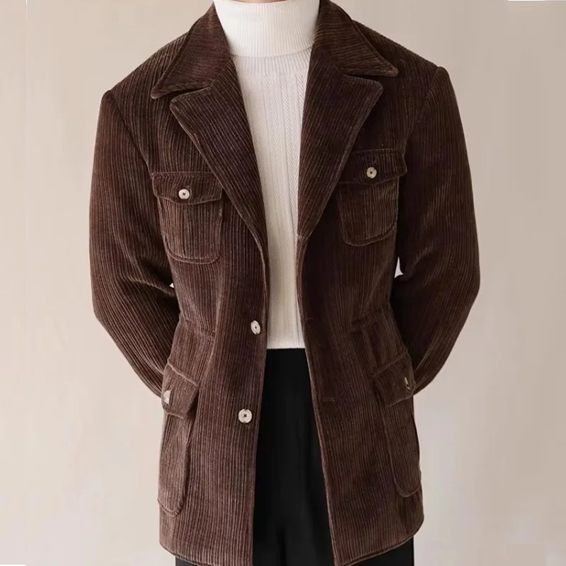 Trajes Vintage de pana para hombre, chaqueta ajustada a la moda para novio de negocios, fiesta de boda, graduación, esmoquin para hombre, chaqueta de invierno personalizada, gran oferta