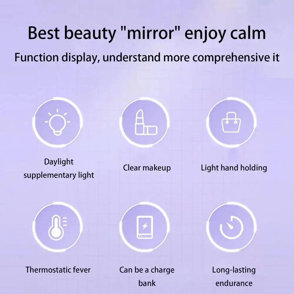 Mobiele energie 4-in-1 LED-make-upspiegel 3x vergrootglas 2 kleuren licht Verlichte make-upspiegel Multifunctionele 3-modus verwarming