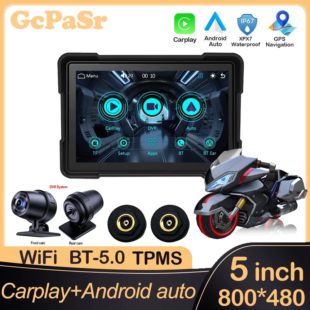 Navegación GPS portátil de 5 pulgadas para motocicleta, pantalla impermeable, inalámbrica, Carplay, Android, Auto, pantalla IPS IPX7