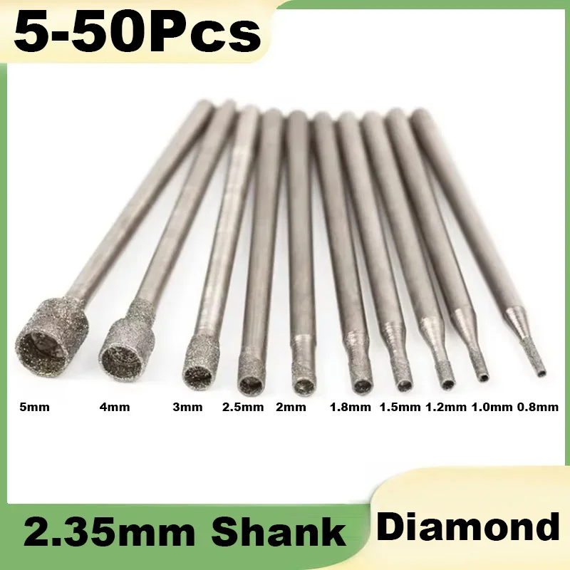 2.35mm Shank Diamond Drill Bit Concave Burr Needle Polishing Abrasive for Stone Jade Carving Grinding Hollow Head Rotary Tools