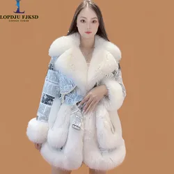 Faux Fur Coats for Women,Turn-down Collar Jackets,Sequins Overcoat,Female Clothes,Spliced,Thicken Warm,Luxury ,Winter,2025