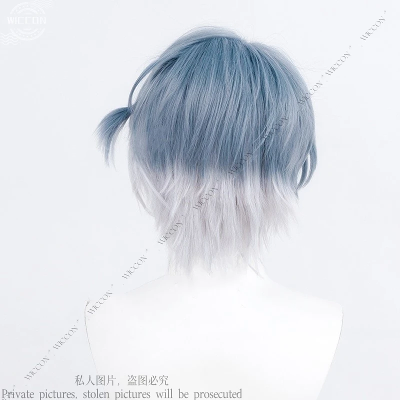 18TRIP L4mps Cosplay Wig Woman Man Grayish Blue Gradient White Side Braid Halloween Party Fancy Comic-Con Disguise Nagi Wig