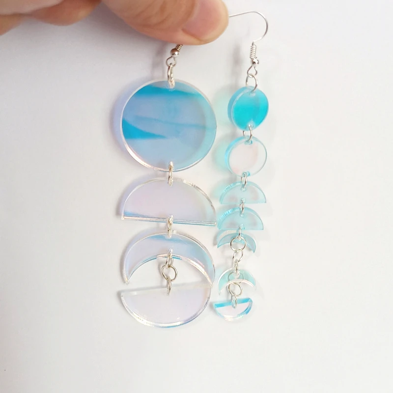 KUGUYS Iridescent Color Moon Round Long Earrings for Women Girls Geometric Trendy Acrylic Party Everyday Jewelry Accessories