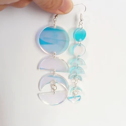 KUGUYS Iridescent Color Moon Round Long Earrings for Women Girls Geometric Trendy Acrylic Party Everyday Jewelry Accessories