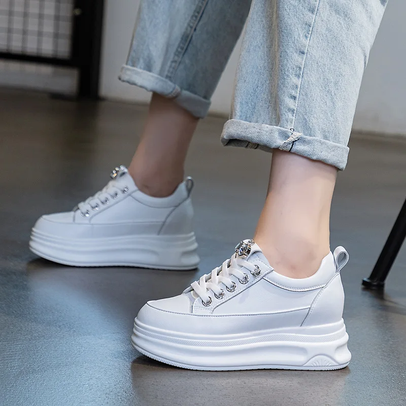 Fujin 6cm 2024 Cow Genuine Leather Platform Wedge Fashion Women Spring Vulcanize Comfy Autumn Chunky Sneakers Shoes Breathable