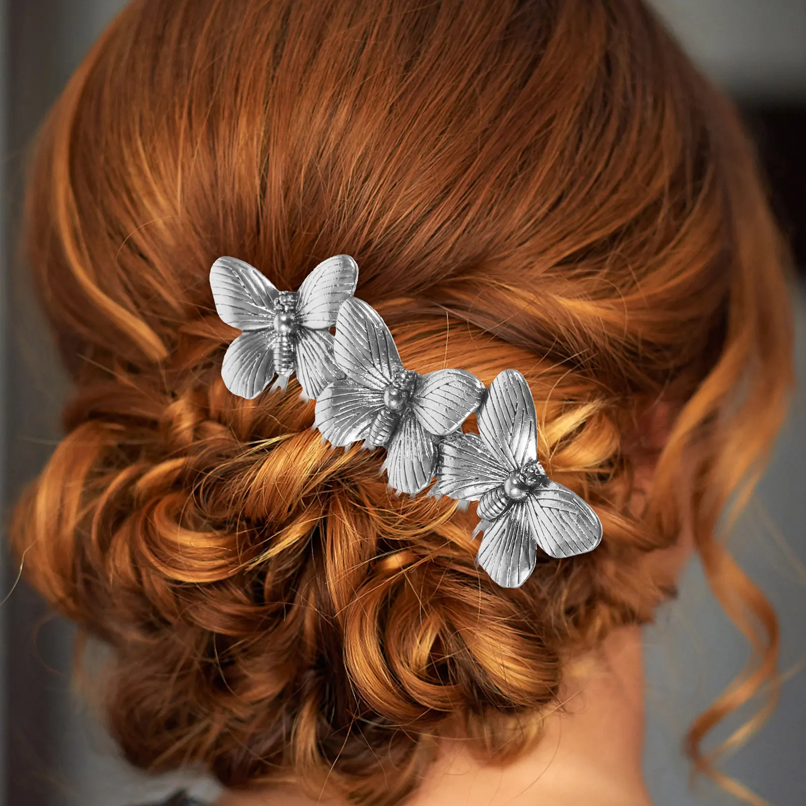 2Pcs Golden Silver Vintage Butterfly Hair Comb Women Retro Alloy Three-Shaped Insert Comb Fashion DIY Styling Gift