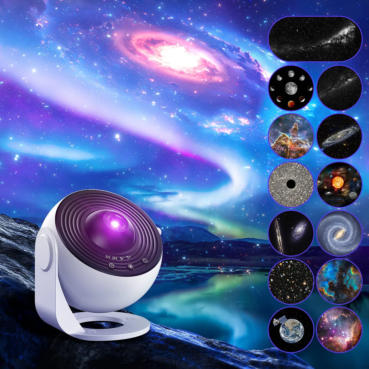 Projecteur Galaxie 13 en 1, lumière nocturne LED avec zone d'image HD, 13 disques de film, 360° ° Minuteur rotatif de 30 minutes pour la chambre des enfants et des adultes