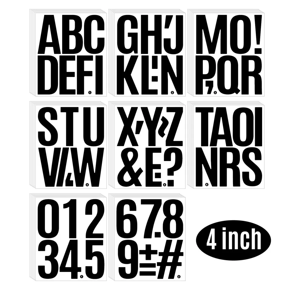 6Pcs/set 4 inch Big Size Number Alphabet Stickers Vinyl Waterproof Black White DIY Sticker For Car Mailbox Party Decoration