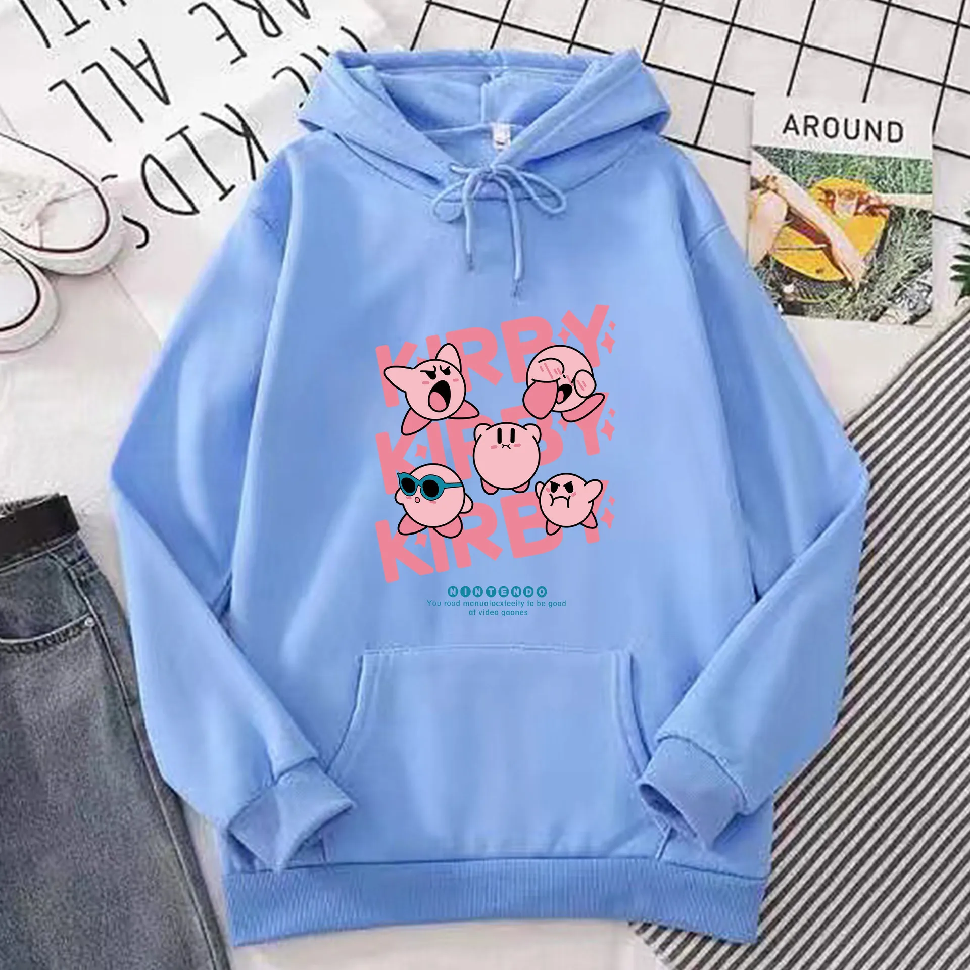 Kawaii كيربي عادية مطبوعة هوديي أنيمي الكرتون لطيف طالب البلوز الرجال النساء الملابس للأزواج هدية غير رسمية فتاة اللعب