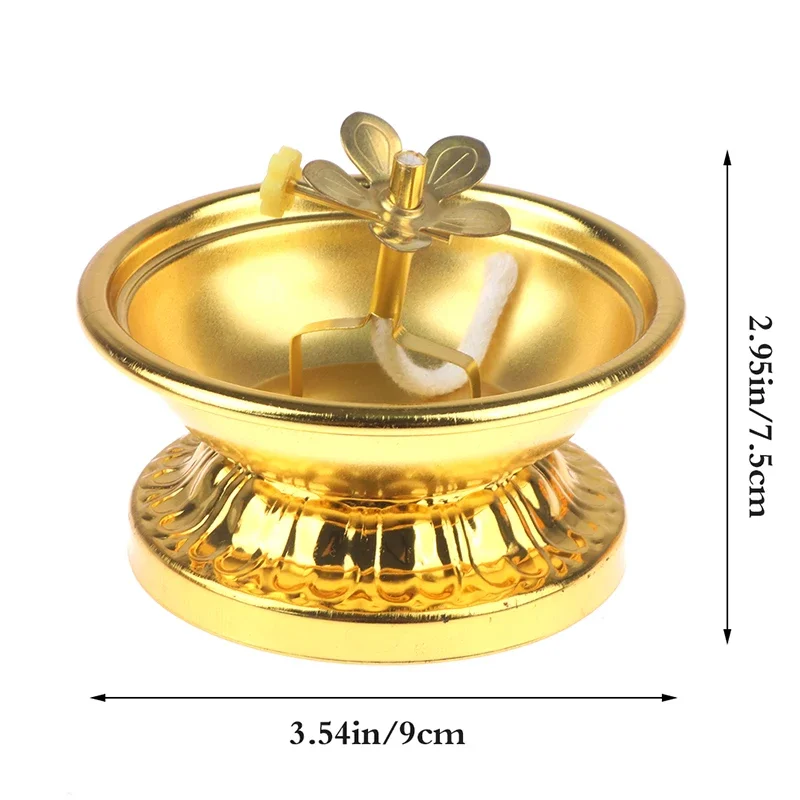 1Pc Butter Lamp Holder Exquisite Alloy Vintage Style Buddhist Butter Lamp Holder Oil Dish Foot Buddha Hall Lamp Decoration