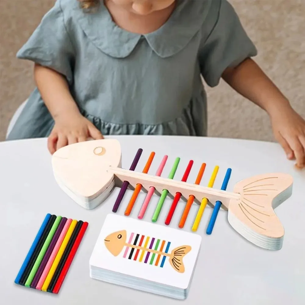 30 Card Fishbone Color Matching Wooden Fine Motor Skills Training Motor Skills Game Puzzle Design Fishbone Wooden Balance