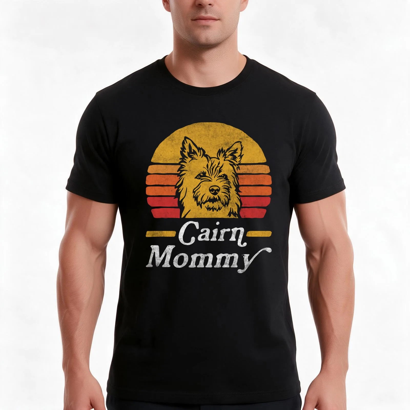 Retro Vintage Cairn Terrier Mommy T-Shirt, Summer Casual Cotton Tee, Oversized Streetwear Tops, Vintage Graphic Print