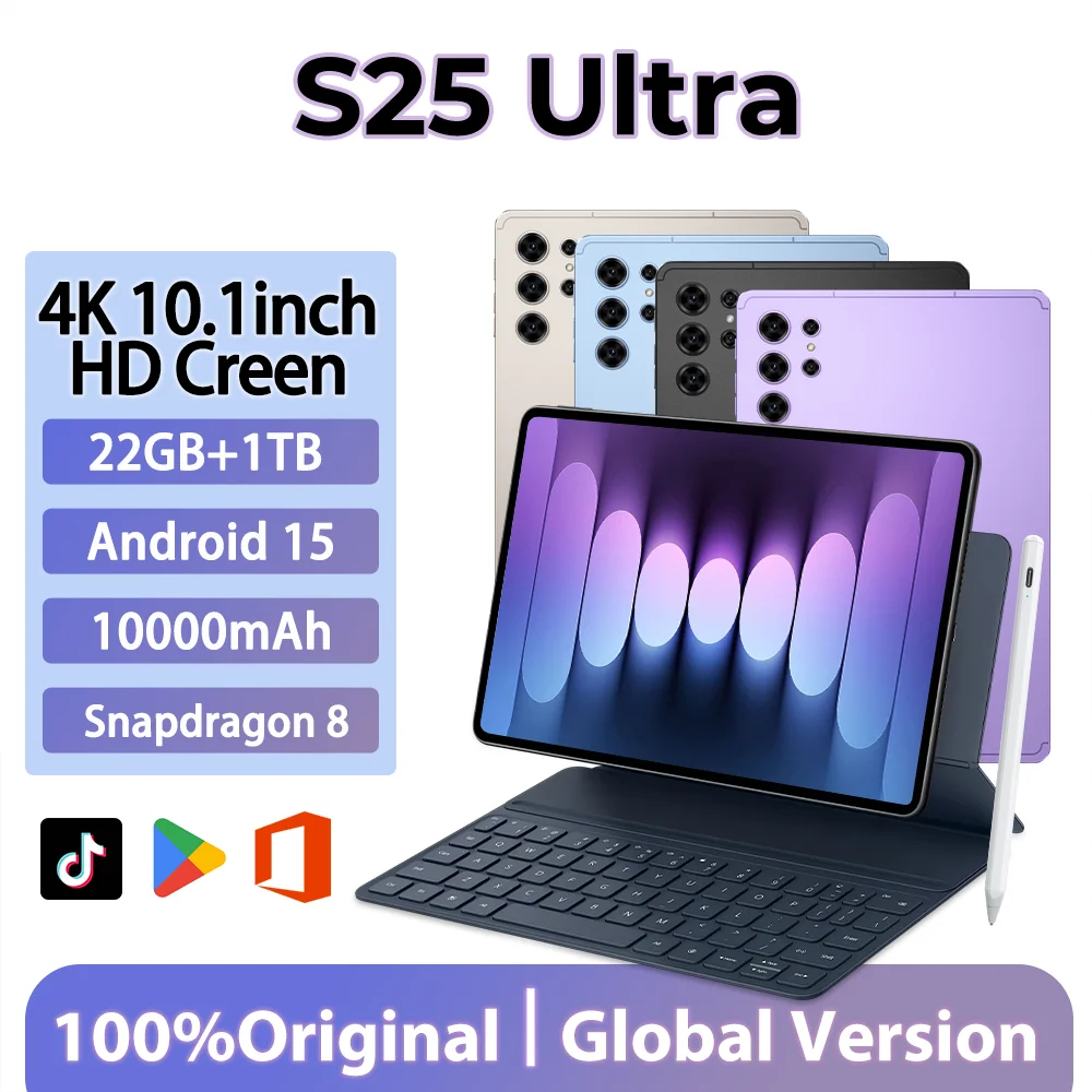 

2025 NEW Pad S25 Ultra Original Global Version 10.1inch Tablet PC Android 15 Snapdragon8 22GB 2TB Dual SIM WIFI 5G GPS WIFI Kids