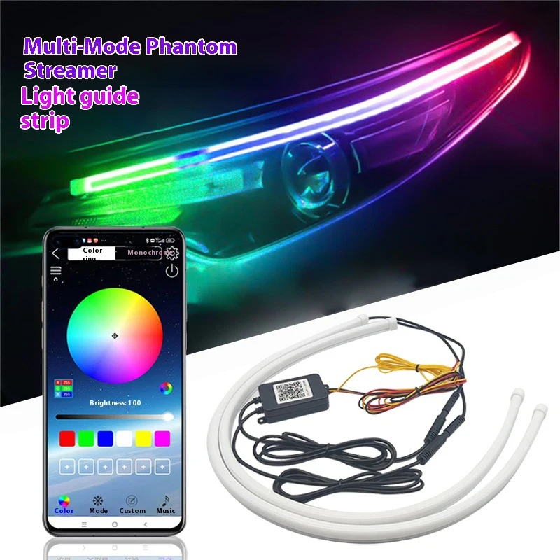 2PCS Car LED Strip Lights Flexible LED Headlight Strips With Turn Signal Yellow Light Waterproof Car Daytime Running Light Strip