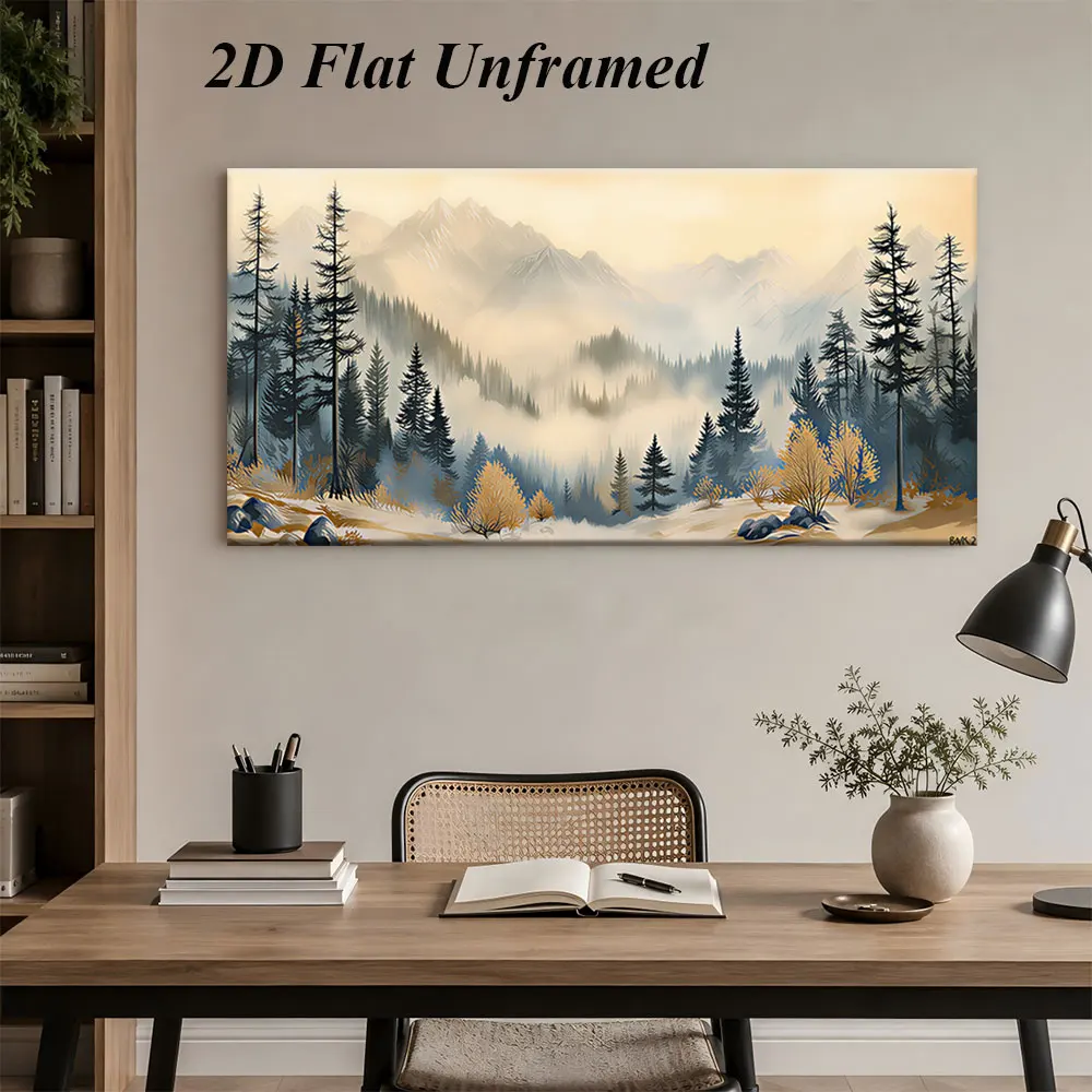 (1PC Unframe)1 piece of frameless decorative painting of misty forest in the mountains, living room, bedroom, study room, modern