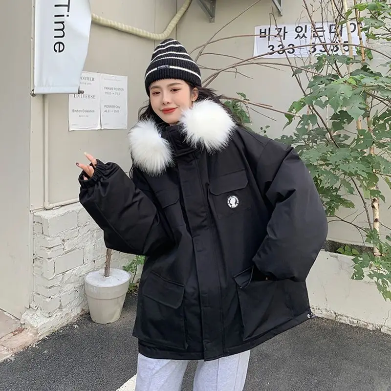 معطف شتوي سميك ودافئ للزوجين بلون أزرق كلاين، سترة قطنية طويلة الأكمام للنساء بتصميم عصري وكاجوال