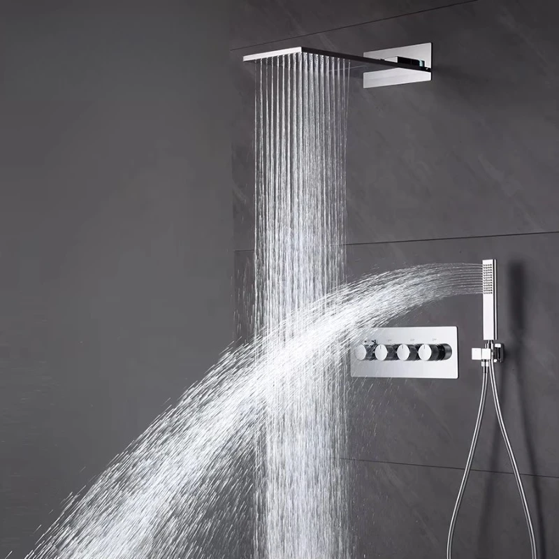 Douche murale carrée pour salle de bain, hôtel, avec grande pomme de douche, système de douche dissimulé en laiton moderne