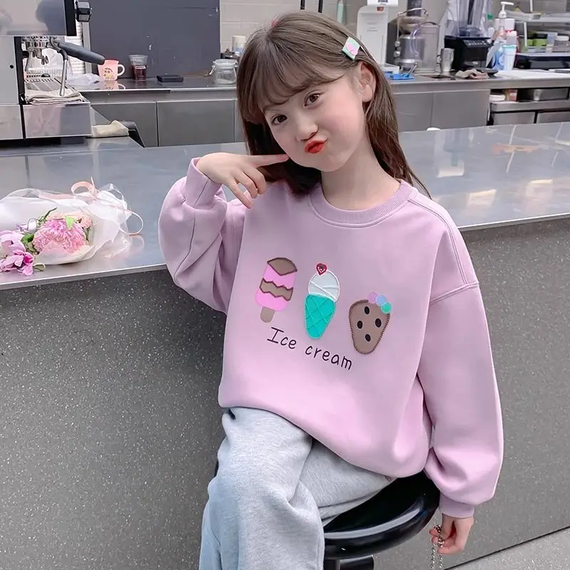 

Girls' Big Kids 2025 New Stylish Spring/Autumn Casual Round Neck Dopamine Sweatshirt
