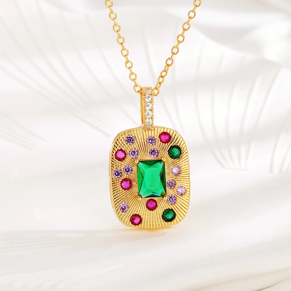 Foydjew Italian Retro Luxury Imitation Emerald Jewelry Sets Pendant Necklaces Dangle Earrings Rings Women\'s Banquet Accessories
