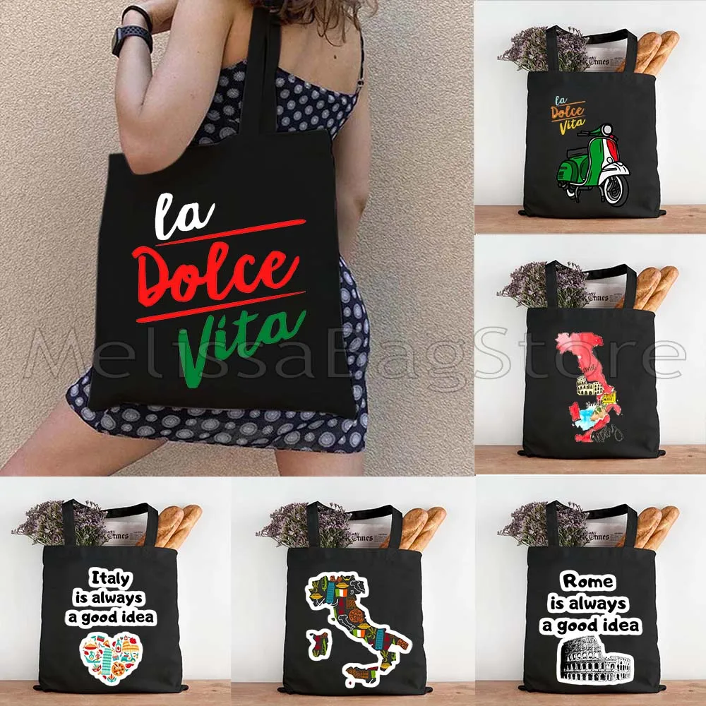 6PCS Love The Colosseum Italy Florence Milan Italian Roman Italia Fan Love Gifts Canvas Tote Bag Cotton Shopping Cotton Handbag