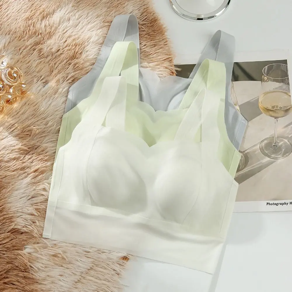 Einfacher, ultradünner, kabelloser, tiefer V-BH, große Körbchen, geraffte Brüste, nahtloser BH für Frauen, Eisseide, Dessous, Push-Up-BHs, Geschenke