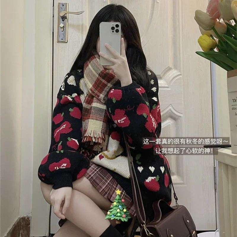 Gagarich Knitted Sweater Women Autumn Winter New Loose College Style Puppy Jacquard Cute Sweet Christmas Style New Year Top