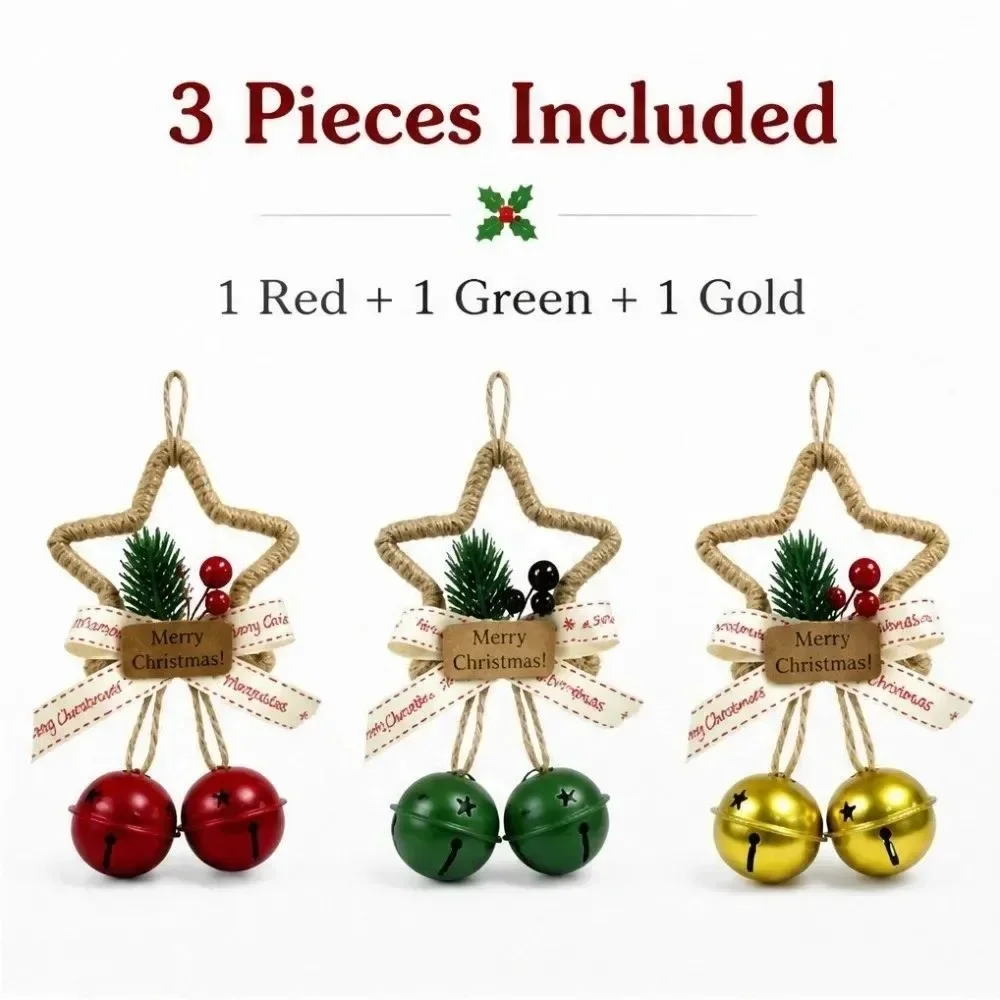 1/3Pcs Star Christmas Decoration Hanging Ornament Bells Pine Xmas Tree Pendant for Door Wall Holiday Home New Year 2026 Decor