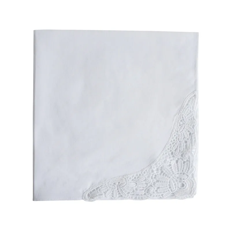 3Pcs 35x35cm Square 100% Cotton White Lace Cotton Lace Handkerchief Thickened Wedding Party Decor Gift