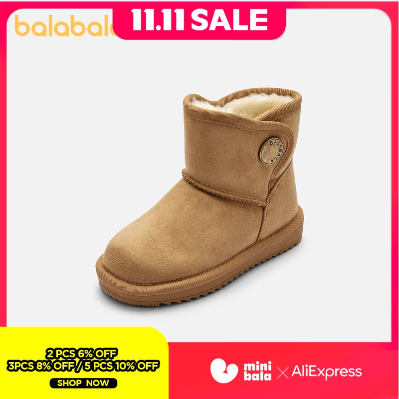 

Balabala Kids Snow Boots Boys Girls Fashionable and Warm Mid-Calf Boots with Thick Fleece 2024 New Winter Cotton Boots