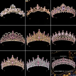 Luxury Pink Color Crystal Water Drop Crown Women Jewelry Fashion Princess Queen Hair Bands Masquerade Party Headdress Accessorie