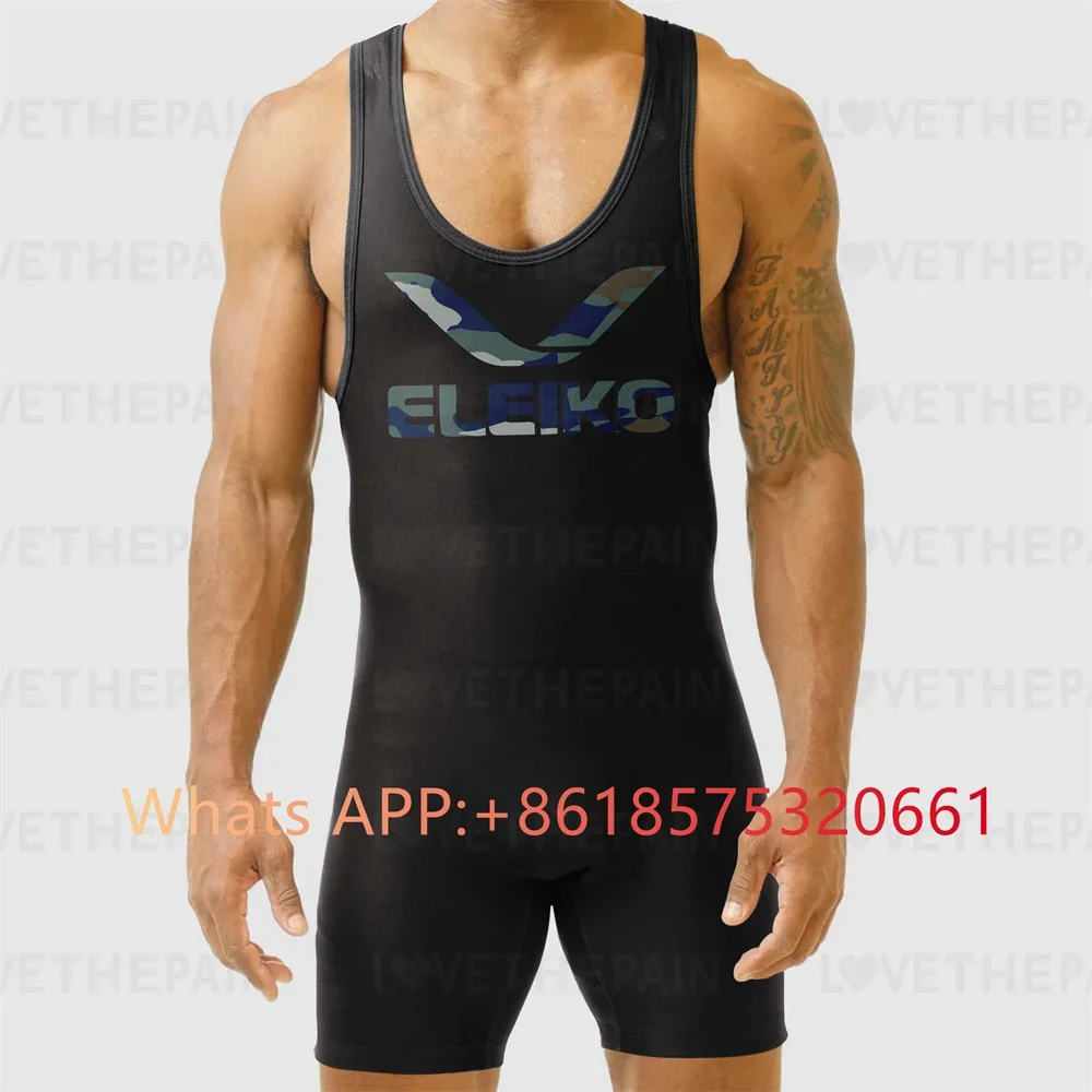 ELEIKO Mens Wrestling Singlet Suit Iron New GYM Bodysuit Sleeveless Triathlon Weightlifting Leotard PowerLifting Fitness Wear