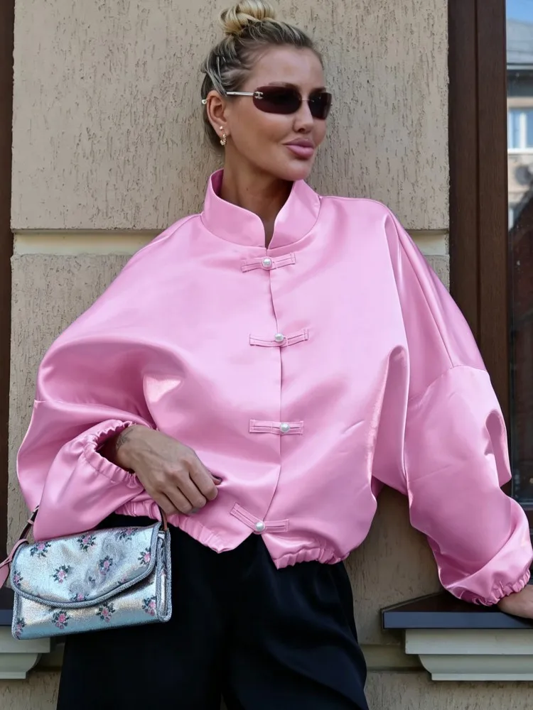 2026 Autumn Winter Bomber Satin Jackets For Women Outerwears Oversized Jacket Woman Streetwear Women's Coats Varsity Jackets