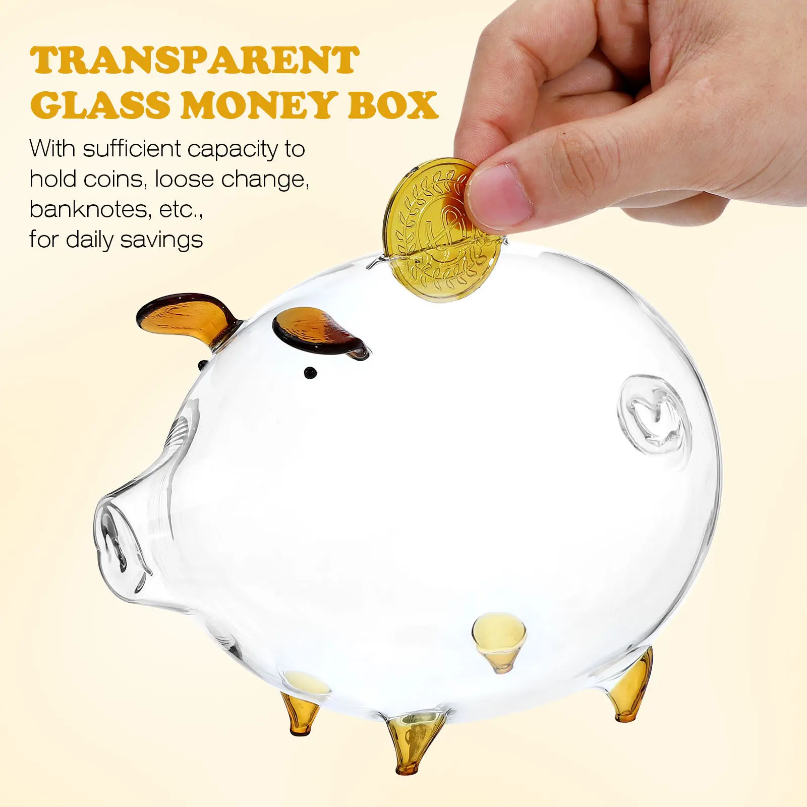 Glass Piggy Bank Transparent Pig Shaped Money Pot Clear Coin Bank for Daily Savings Desktop Adornment Household Saving