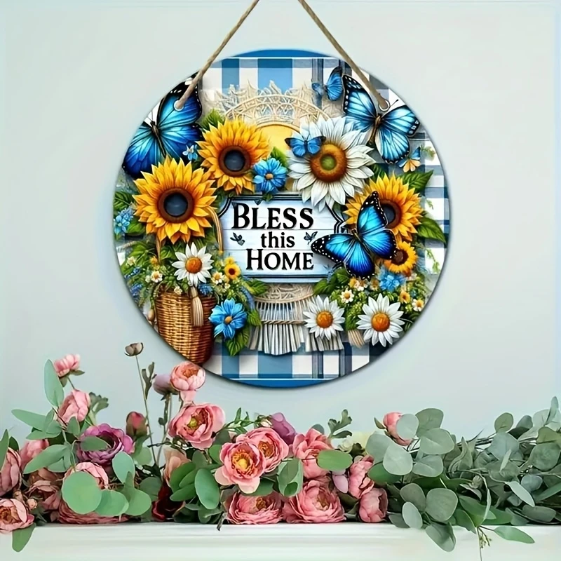 2D 2OCM Sunflower Butterfly Ecological Nature Wooden Round Disc Furniture Hanging Wall Decoration Outdoor Decoration Farm Gift