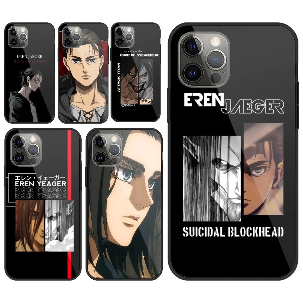 AOT Eren Jaeger Mobile Phone Case for iPhone 15 14 13 12 11 XS X 8 7 6 Plus Mini Pro Max SE 2022 PC Glass Phone Cover Funda