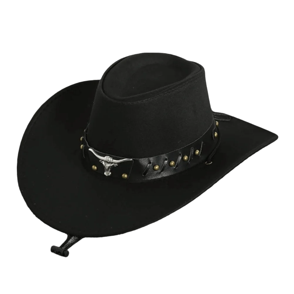 

Vintage Ethnic Style Western Cowboy Hat Cow Head Wide Brim Knight Hat Polyester Roll Brim Cowgirl Jazz Hat Cycling