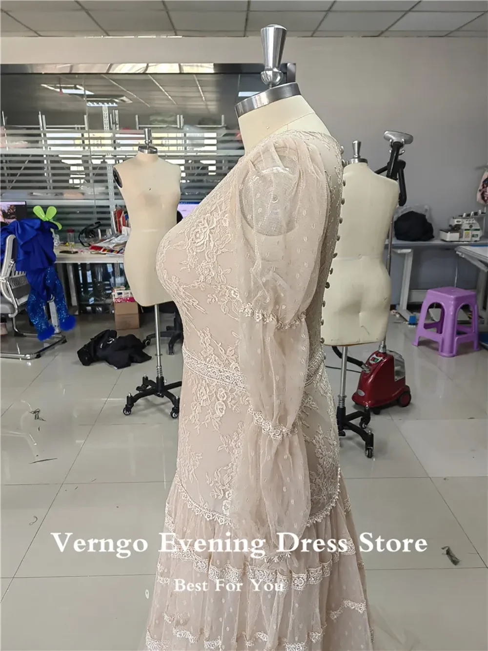 Verngo-vestido de noche de tul con cuello redondo, línea A, vestidos de graduación de manga larga para mujer, vestido Formal para ocasión, vestido