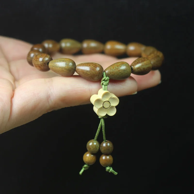 Guajacwood with Fragrance Water Drop Buddha Beads Bracelet Flower Pendant Simple Collectables-Autograph Rosary Ornament Gift