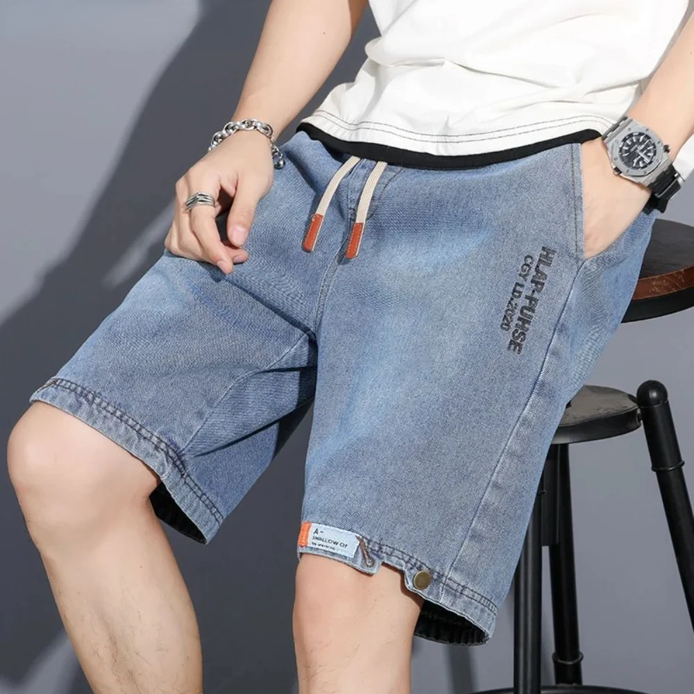 New Summer Men jeans Denim Shorts Drawstring Loose y2k Fashion Pocket Streetwear Hip Hop Male Jeans Short Sweatpants baggy