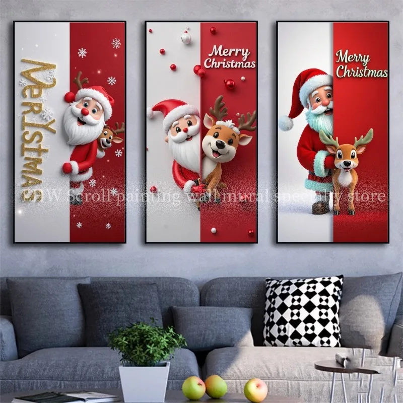 Peinture décorative de père noël de haute qualité, arrière-plan d'entrée de salon, cadeaux de noël