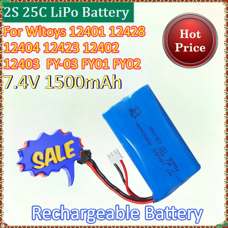 

2S 25C 7.4V 1500mAh Rechargeable LiPo Battery for Wltoys 12401 12428 12404 12423 12402 12403 FY-03 FY01 FY02 Rc Toys Batteries