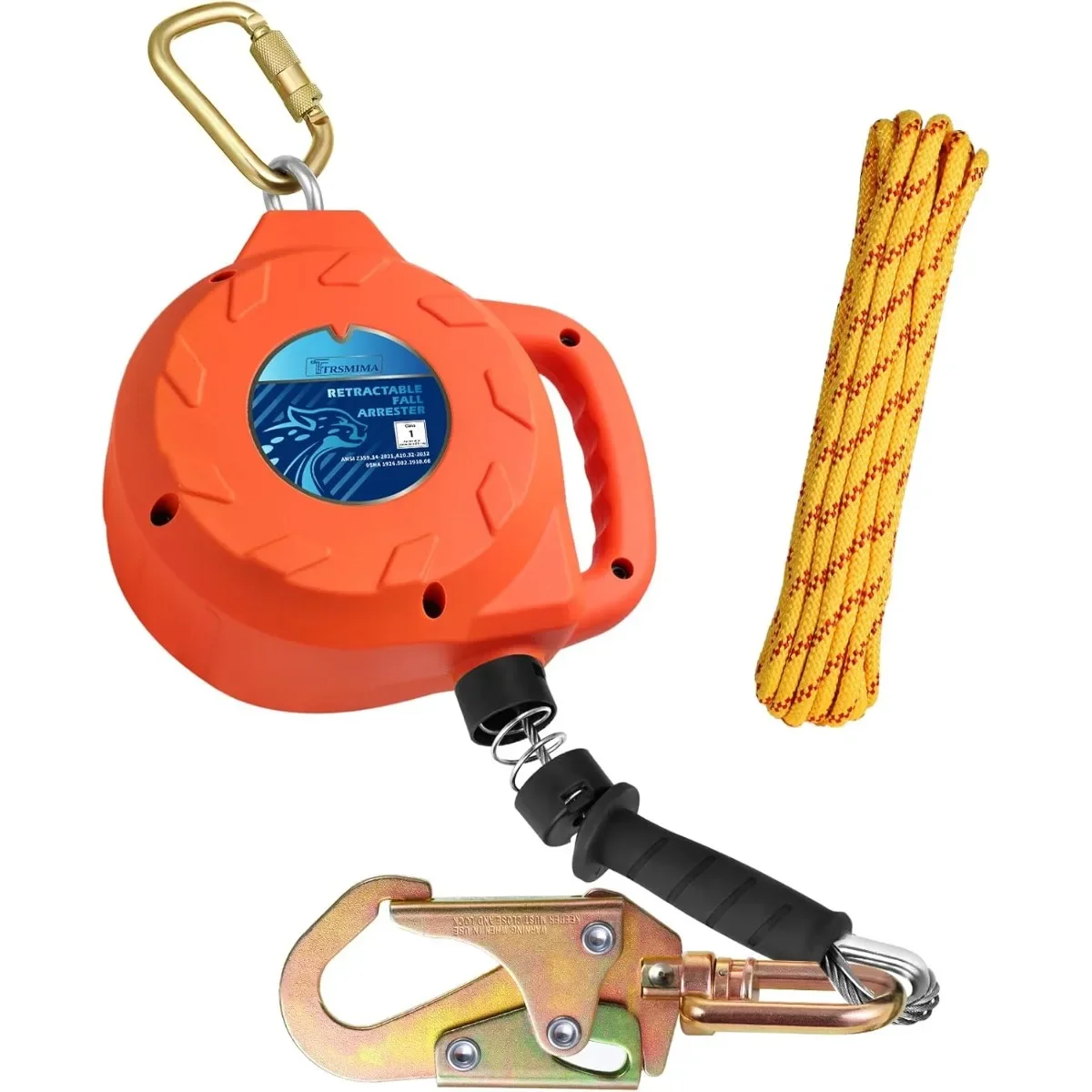 Cordón autorretráctil con cable de acero galvanizado y broche giratorio. Protección contra caídas para construcción, techos.