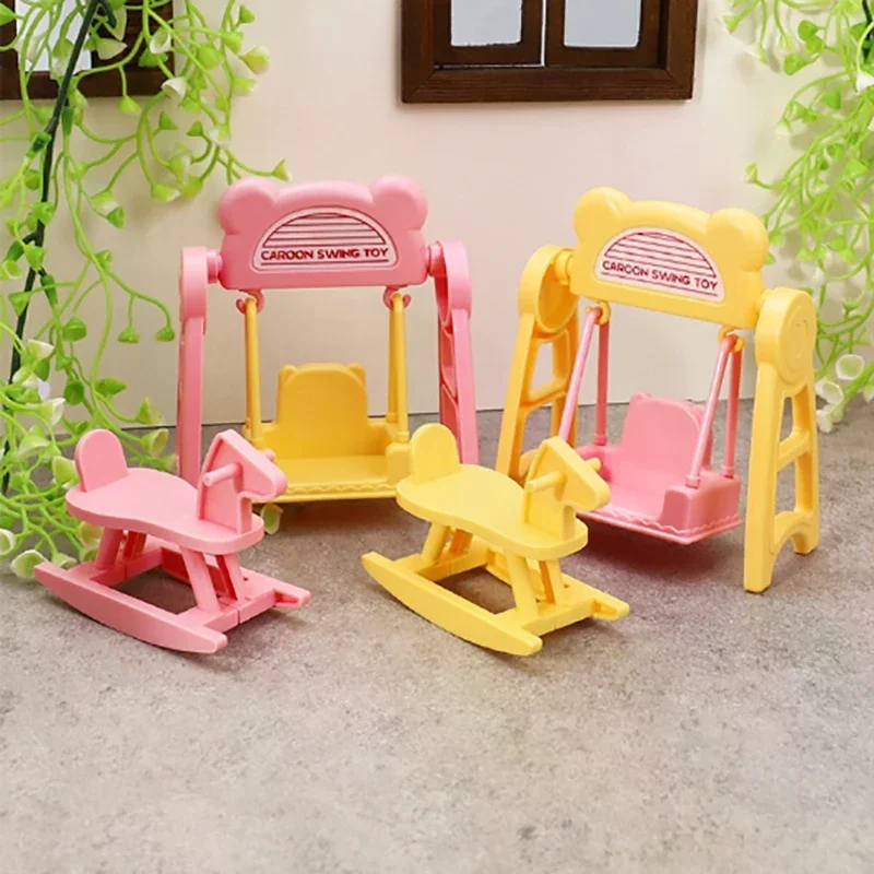 1 セットドールハウスマカロンカラーミニチュアスイングホースキットベビードール子供ふり遊びおもちゃ女の子ギフト DIY アクセサリー