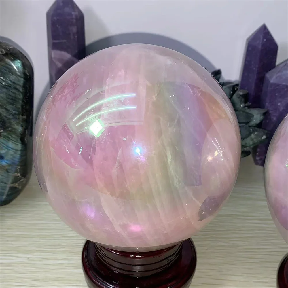 Massive!!!! Natural Aura Rose Quartz Sphere, Energy Crystal, Reiki Healing, Meditation, Room Decor Gift,