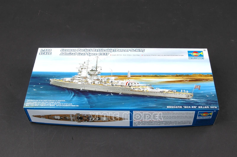 

Пластиковый собранный комплект модели корабля Trumpeter 05773, немецкий карманный линкор Admiral Graf Spee 1937. 1/700