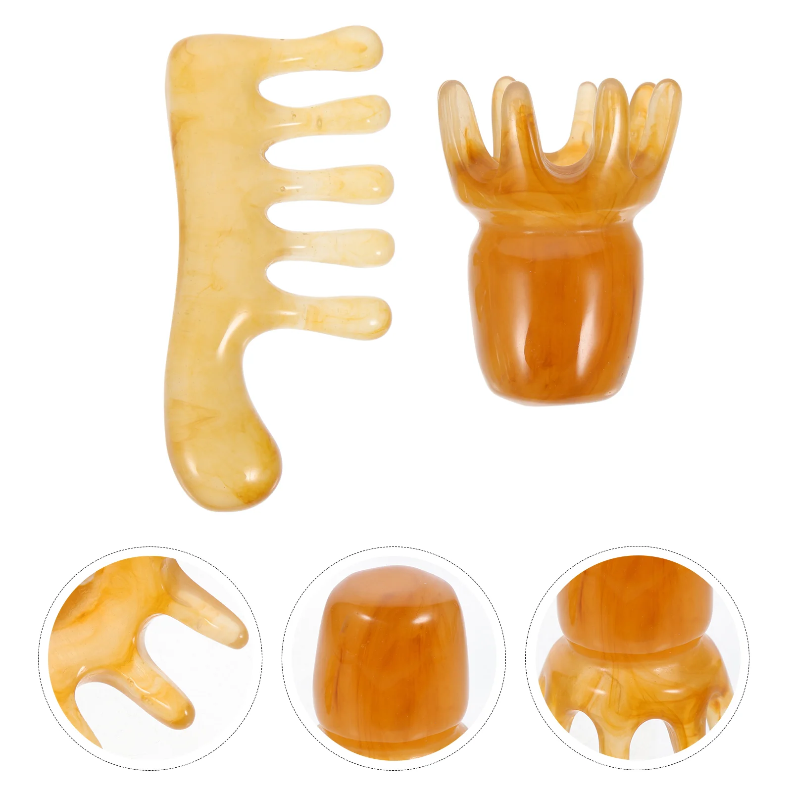 2 Pcs Resin Massage Comb Hand Tools Guasha Scraping Scalp Large Head Messages Relax Beeswax Massager