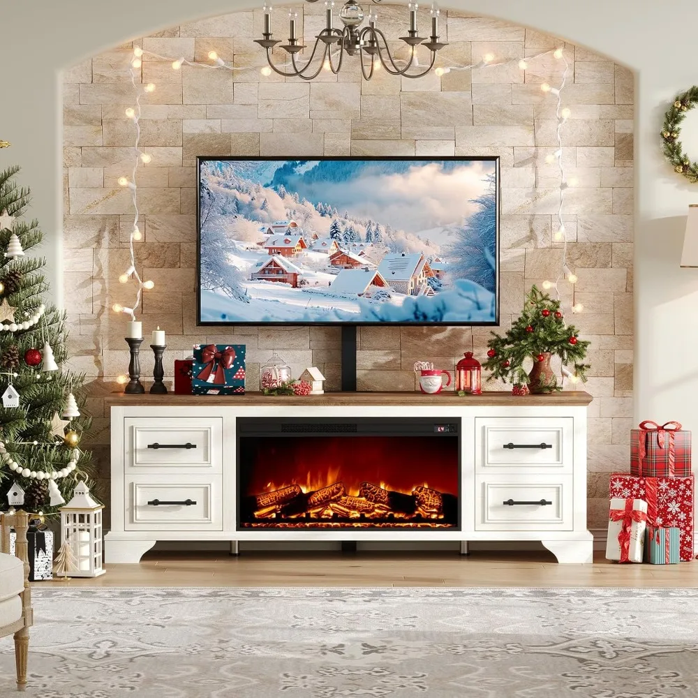 Soporte para TV con chimenea eléctrica para televisores de 32 a 70 pulgadas con funciones giratorias y ajustables, toma de corriente incluida, ideal para Livi modernos