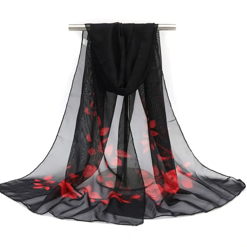 

Fashion Branch Rose Pattern Chiffon Scarf Luxury Design Brand Spring Summer Scarf Long Cape Shawl For Women Girls